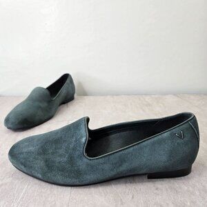Vionic Flat Loafers Sz 8.5 Green Suede Slip On Preppy Comfort Arch Support Shoes